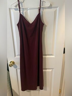 Women's Burgundy Slip Dress - Elegant V-Neck Spaghetti Strap - velvet